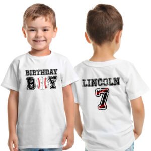 Baseball Birthday Boy T Shirt, Personalized Baseball Family Birthday Shirt, Front and Back Print Baseball Birthday Shirt